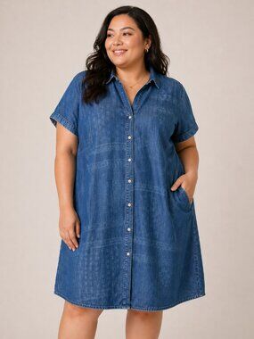 J.Jill Denim 2X Tencel Shirt Dress Blue Button Front Pockets NWT Casual Midi